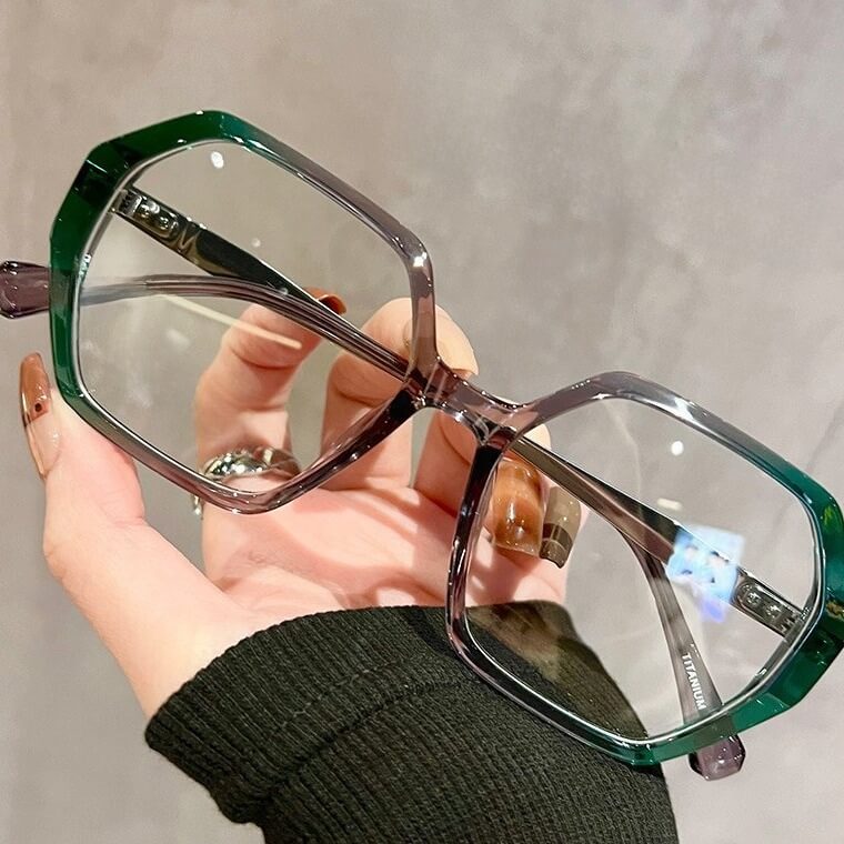 Designer Titanium Polygonal Prescription Glasses W17215 - Gradient West Lake Green C2
