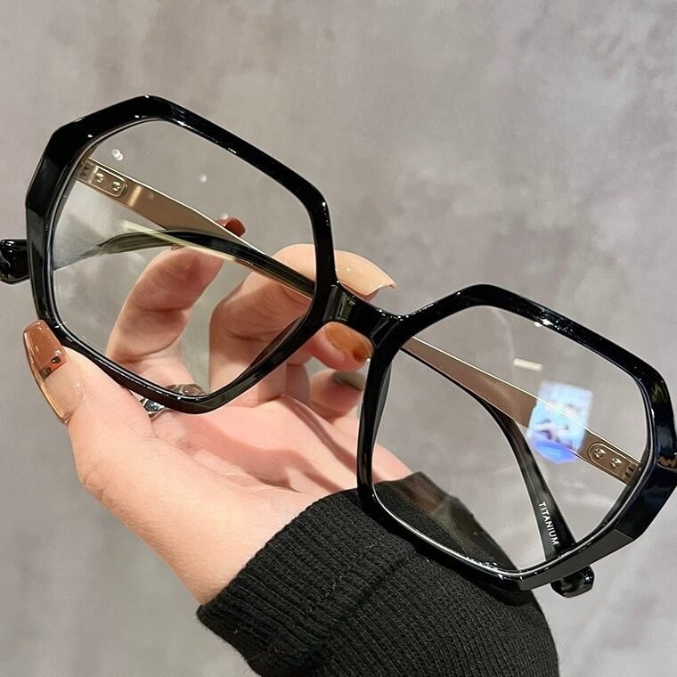 Designer Titanium Polygonal Prescription Glasses W17215 - High Grade Black Gold C1