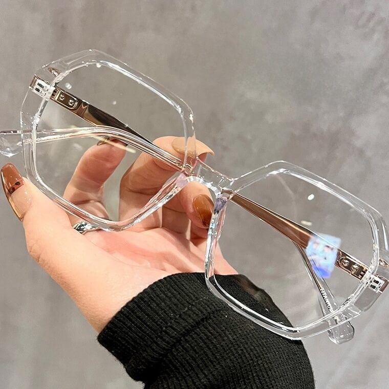 Designer Titanium Polygonal Prescription Glasses W17215 - Transparent Ice Gold White C3