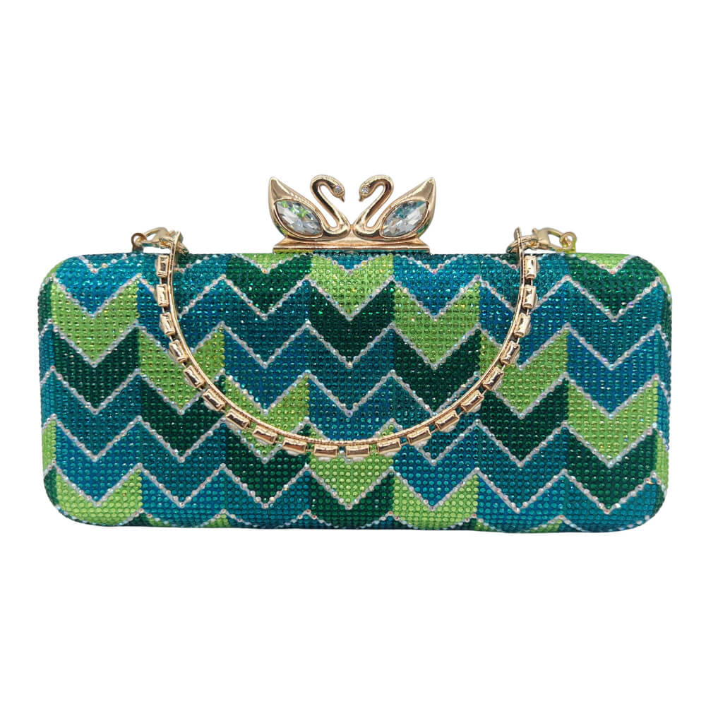 WAAMII Elegant Chevron Rhinestone Evening Clutch