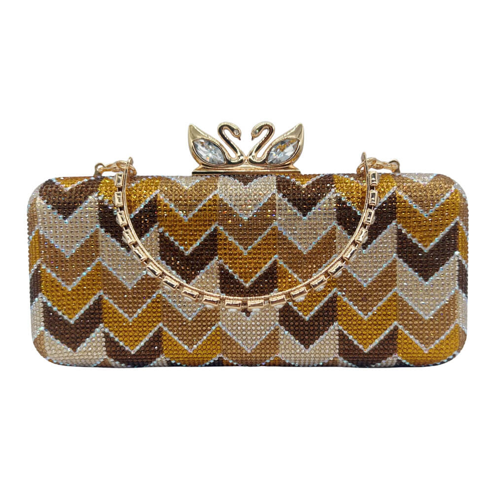 WAAMII Elegant Chevron Rhinestone Evening Clutch