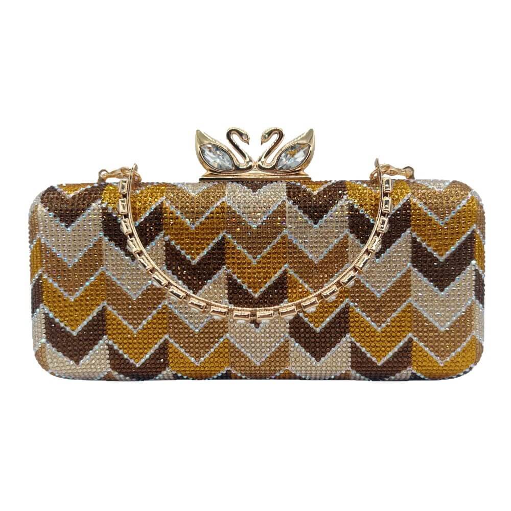 WAAMII Elegant Chevron Rhinestone Evening Clutch