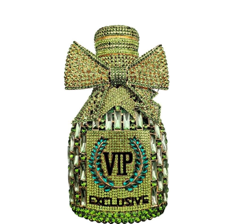 Étoile Bow Champagne Bottle Rhinestone Clutch - Apple Green