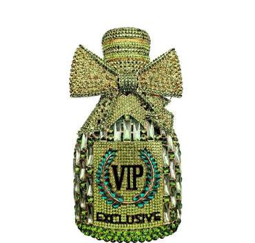 Étoile Bow Champagne Bottle Rhinestone Clutch - Apple Green