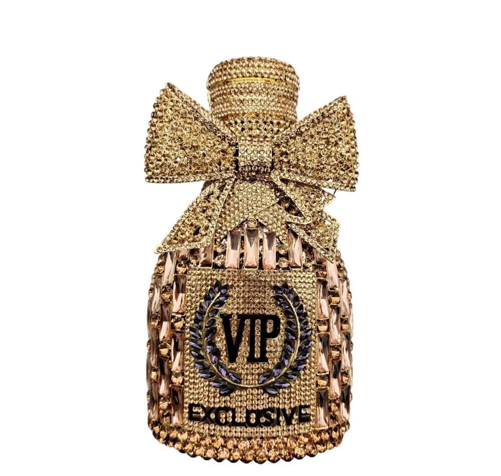 Étoile Bow Champagne Bottle Rhinestone Clutch - Champagne