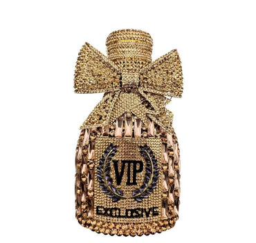 Étoile Bow Champagne Bottle Rhinestone Clutch - Champagne