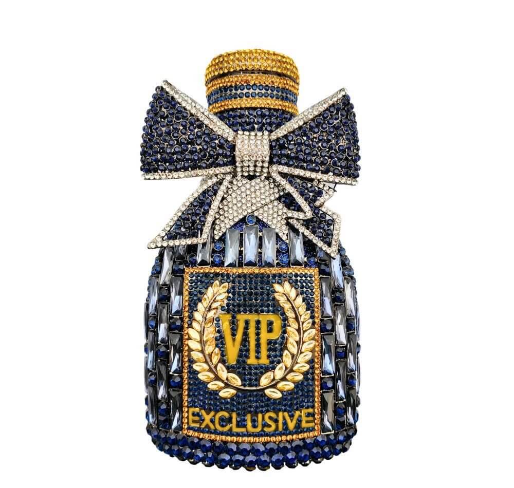Étoile Bow Champagne Bottle Rhinestone Clutch - Ink Blue
