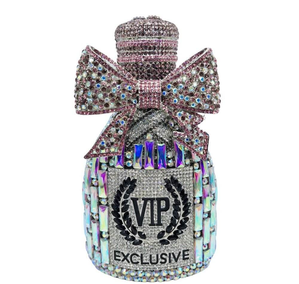 Étoile Bow Champagne Bottle Rhinestone Clutch - Silver Color