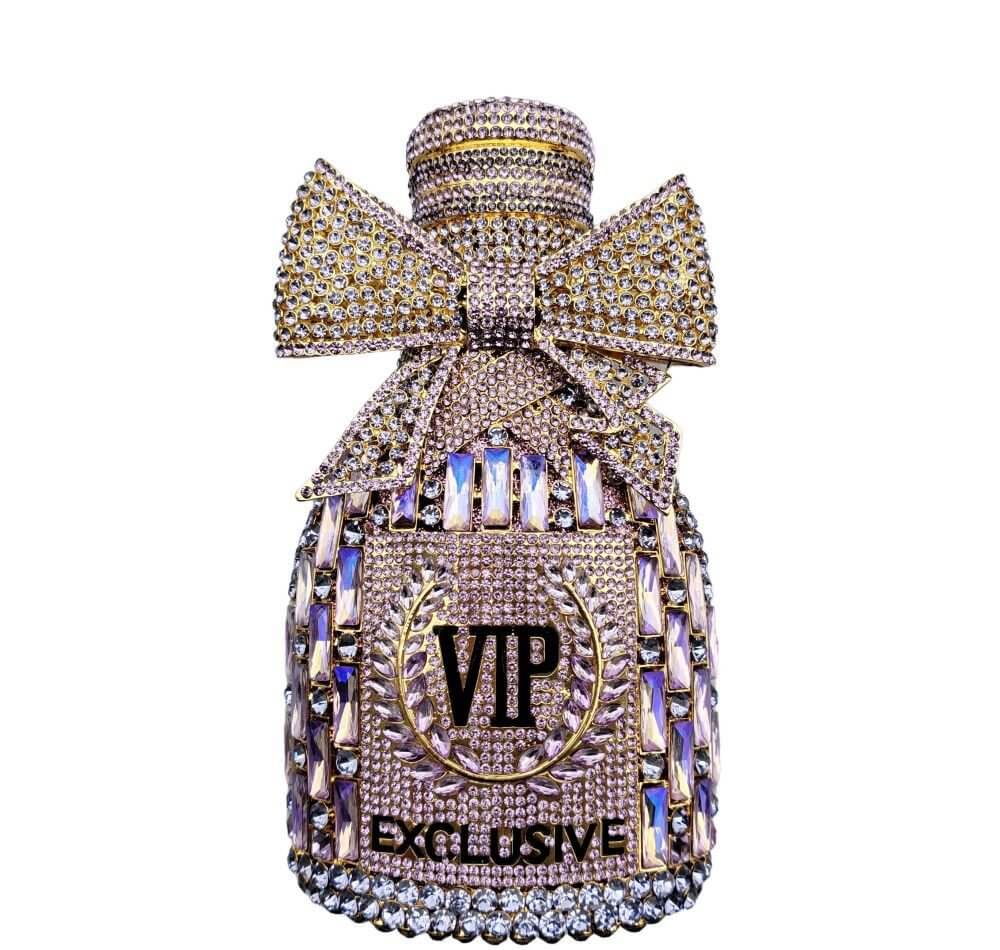 Étoile Bow Champagne Bottle Rhinestone Clutch - Violet