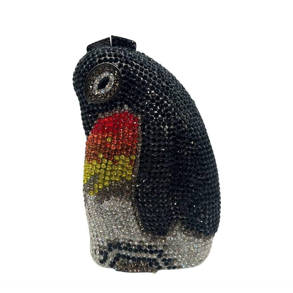 Formal Glimmer Penguin Crystal Clutch - Black And White
