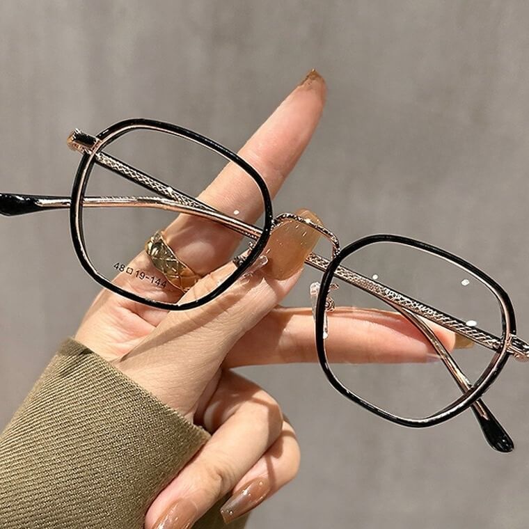 Geometric Polygonal Alloy Glasses Frame W18174 - C1 Black Gold