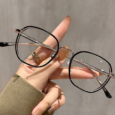 Geometric Polygonal Alloy Glasses Frame W18174 - C1 Black Gold