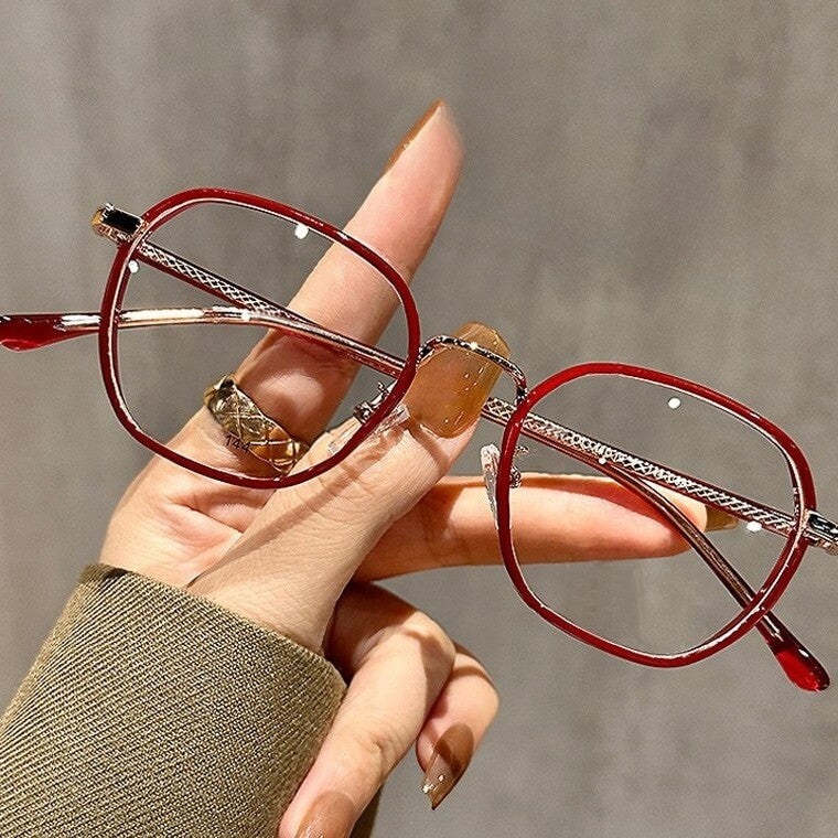 Geometric Polygonal Alloy Glasses Frame W18174 - Cherry Red C38
