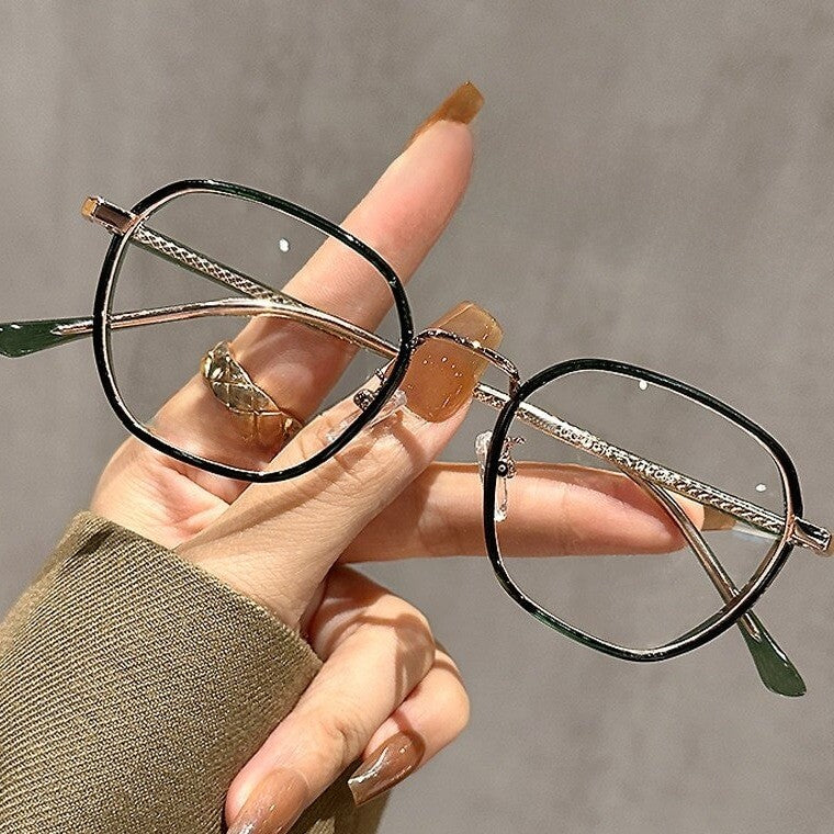 Geometric Polygonal Alloy Glasses Frame W18174 - Dark Forest Green