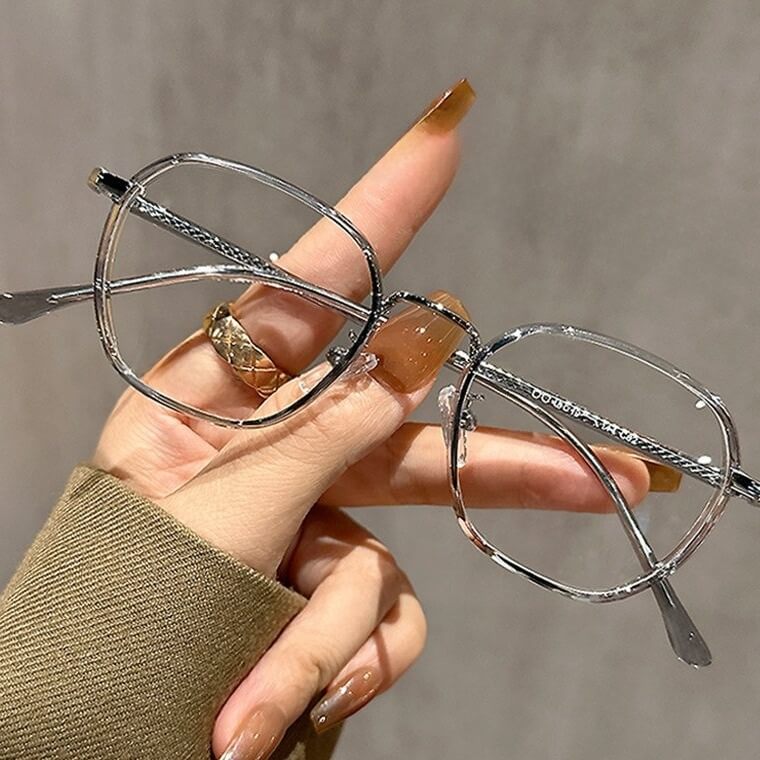 Geometric Polygonal Alloy Glasses Frame W18174 - Moon Mist Grey