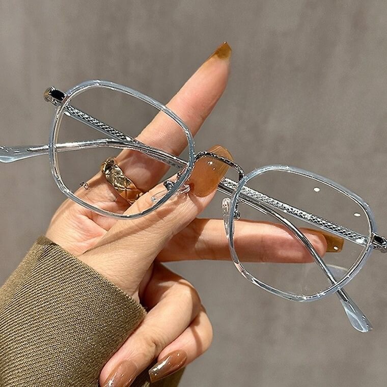 Geometric Polygonal Alloy Glasses Frame W18174 - Seawater Light Blue