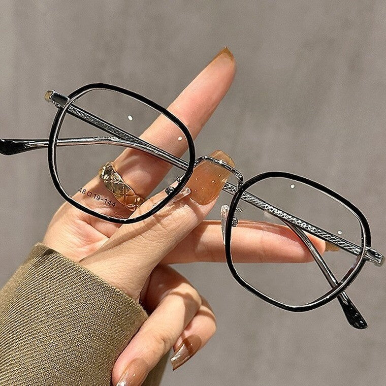 Geometric Polygonal Alloy Glasses Frame W18174 - Vitality Black Silver