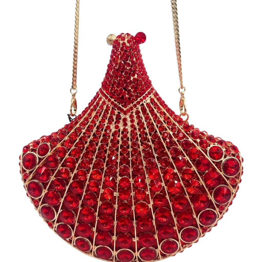 Gilded Gala Scalloped Evening Bag - Red
