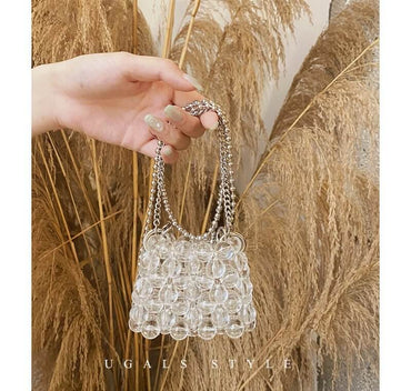 Handmade Beaded Mini Crossbody Bag – Pearl & Crystal Lipstick Purse - View 1