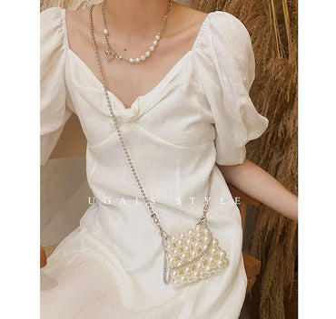 Handmade Beaded Mini Crossbody Bag – Pearl & Crystal Lipstick Purse - View 2