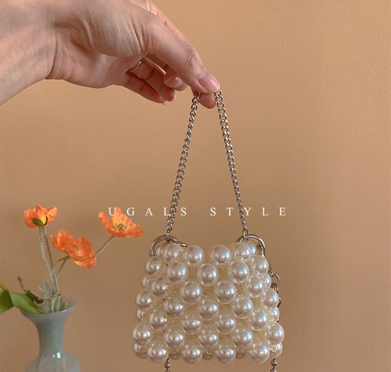 Handmade Beaded Mini Crossbody Bag – Pearl & Crystal Lipstick Purse - View 3