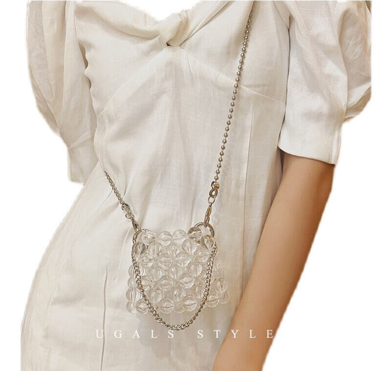 Handmade Beaded Mini Crossbody Bag – Pearl & Crystal Lipstick Purse - View 5