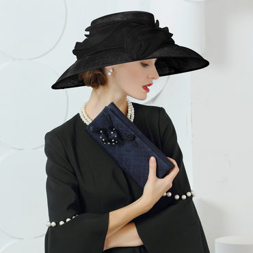 Elegant Linen Wide-Brim Kentucky Derby Hat for Women