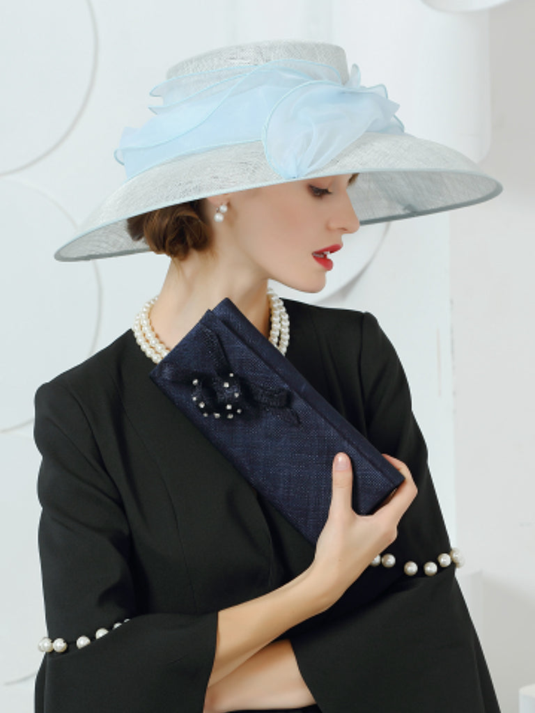 Elegant Linen Wide-Brim Kentucky Derby Hat for Women