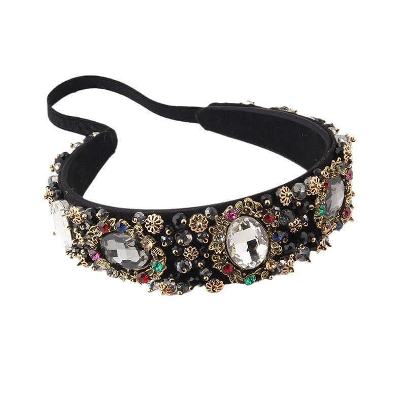 Velvet Retro Crystal Rhinestone Jeweled Headband WH305 - - Luxury Accessories by WAAMII