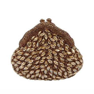 Lustrous Muse Marquise Crystal Kiss Lock Pouch - Golden