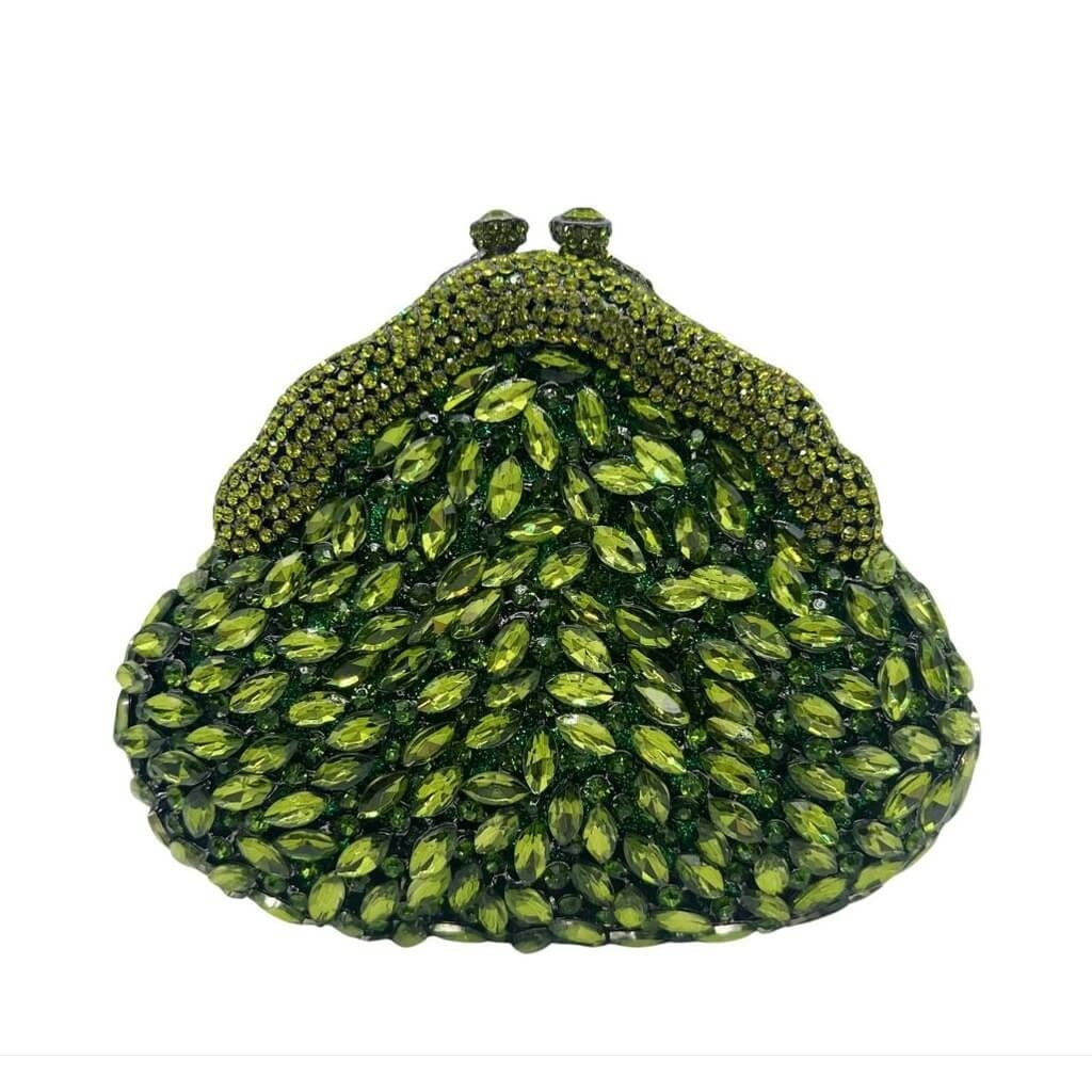 Lustrous Muse Marquise Crystal Kiss Lock Pouch - Green