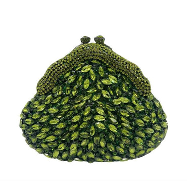Lustrous Muse Marquise Crystal Kiss Lock Pouch - Green