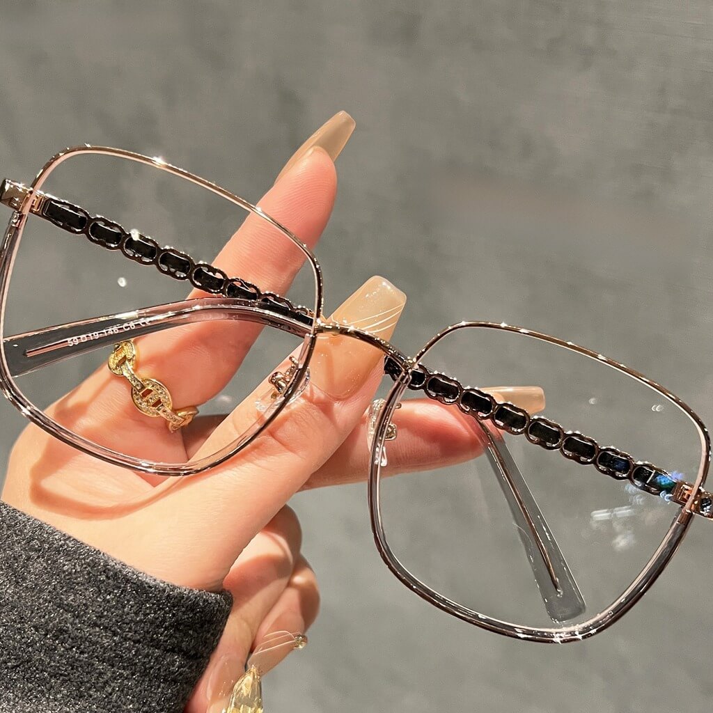 Luxury Chain Large Square Prescription Glasses W17279 - Ouni Gray Gold C6
