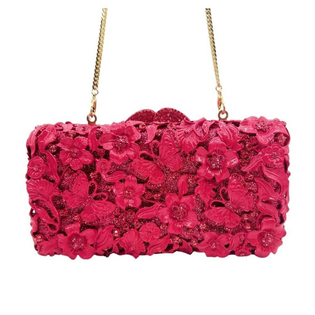 Magenta Garden Enamel Hollow Floral Clutch - View 2