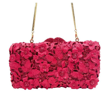 Magenta Garden Enamel Hollow Floral Clutch - View 2