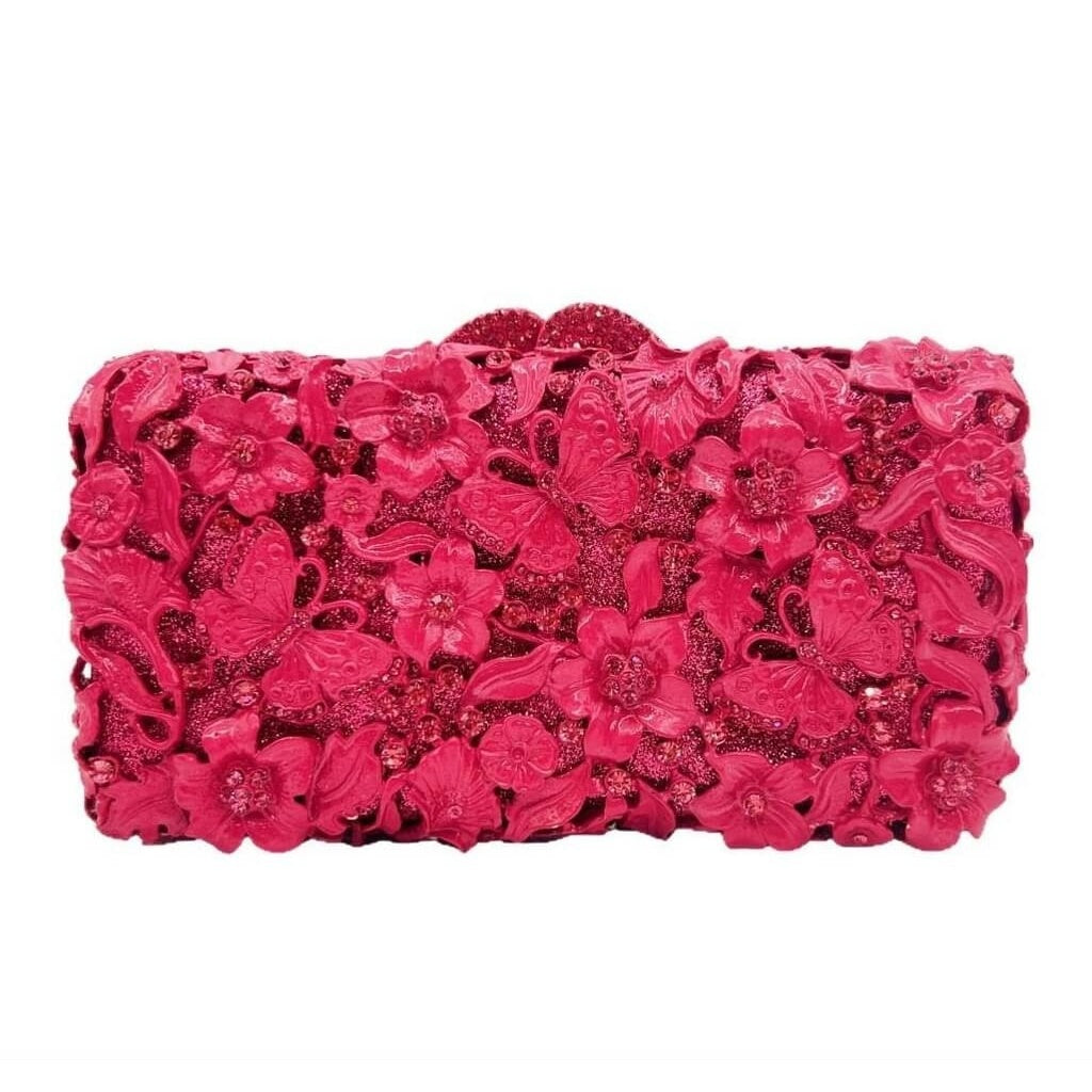 Magenta Garden Enamel Hollow Floral Clutch - View 5