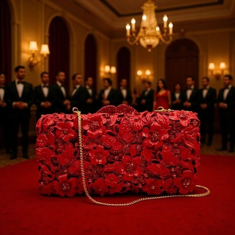Magenta Garden Enamel Hollow Floral Clutch