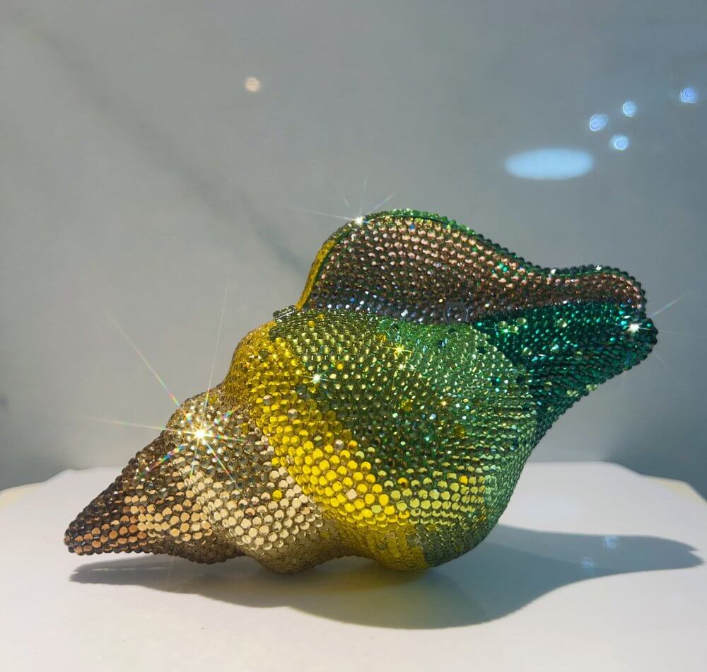 Marina Spiral Shell Rhinestone Clutch - Green Color