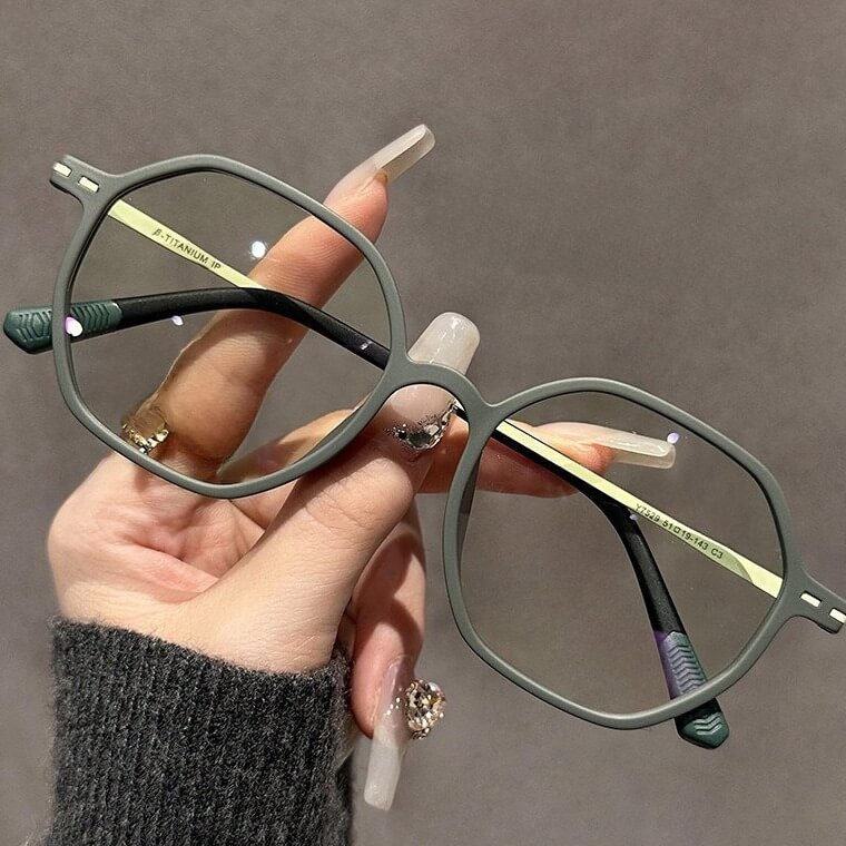 Minimalist TR90 Titanium Polygonal Eyeglasses W17529 - Fresh Sand Green