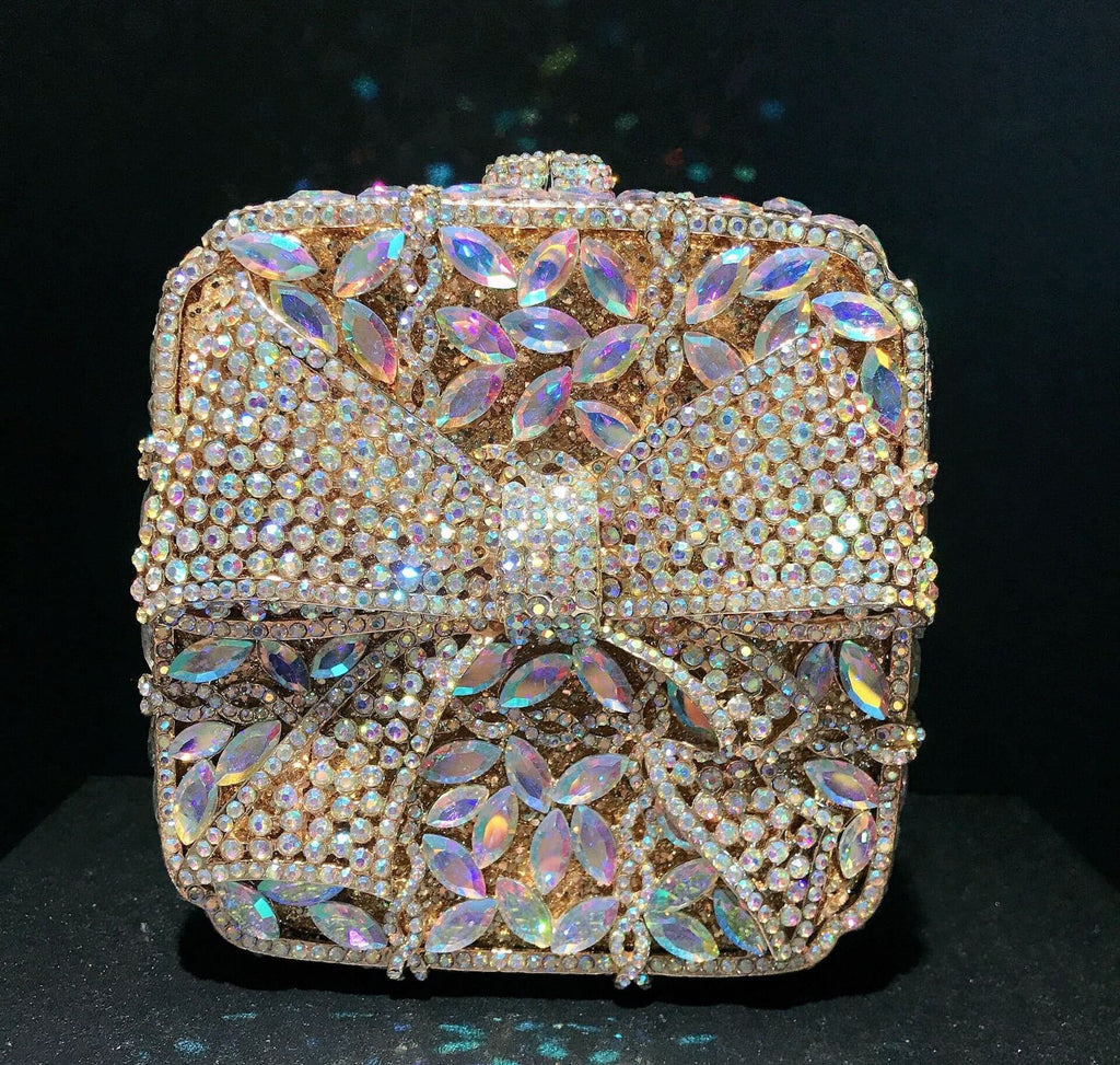 Noelle Bow Gift Box Clutch - Gold Ab