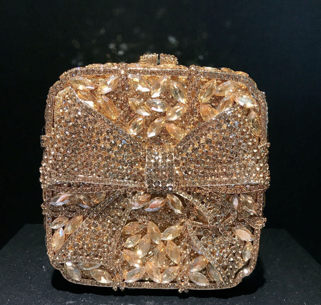 Noelle Bow Gift Box Clutch - Golden Diamond