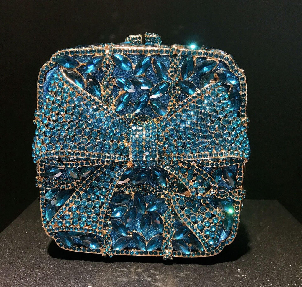 Noelle Bow Gift Box Clutch - Peacock Blue