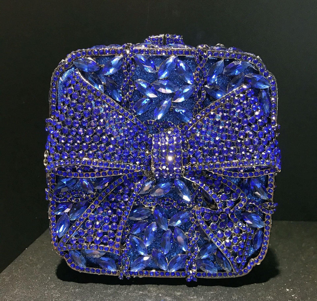 Noelle Bow Gift Box Clutch - Sapphire Blue