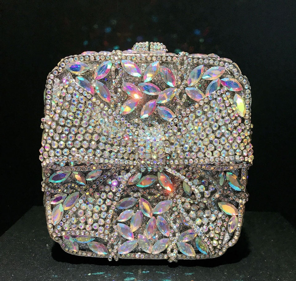 Noelle Bow Gift Box Clutch - Silver Ab