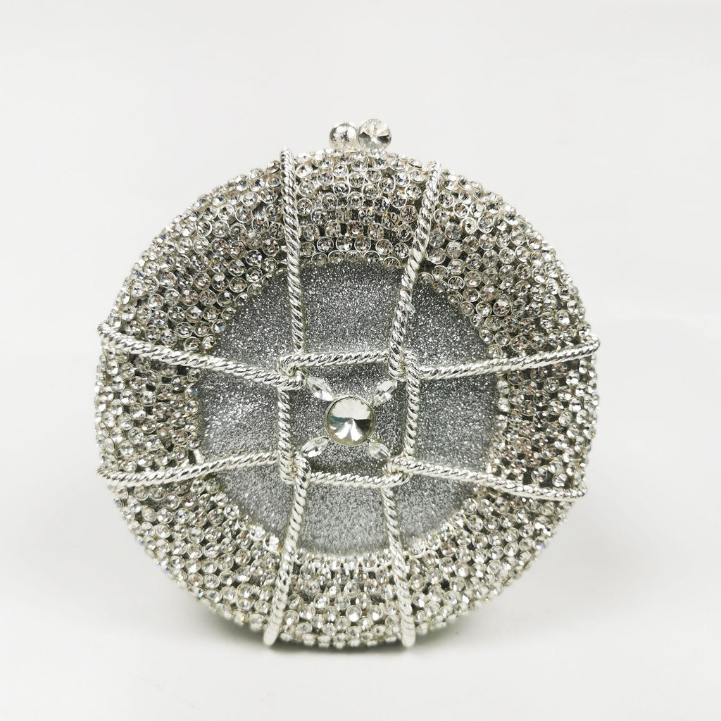 Rhinestone Crystal Unique Round Clutch bags WAAMII Silver  