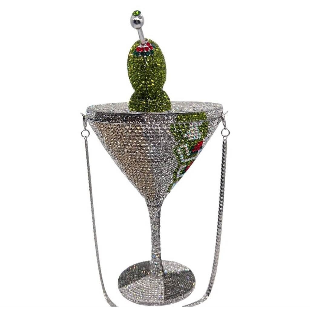 Olive Serenade Martini Rhinestone Clutch - View 5