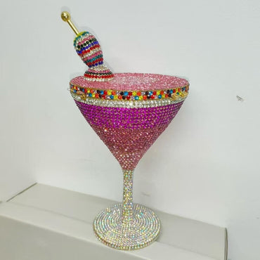 Olive Serenade Martini Rhinestone Clutch - Rose Red