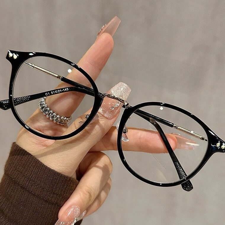 Oversized Round TR90 Prescription Glasses W17351 - Black Gold