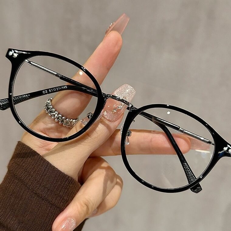 Oversized Round TR90 Prescription Glasses W17351 - Black Silver C2