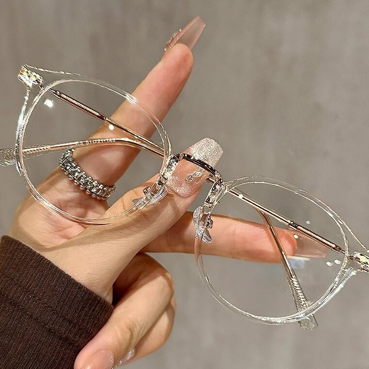 Oversized Round TR90 Prescription Glasses W17351 - Transparent Gold